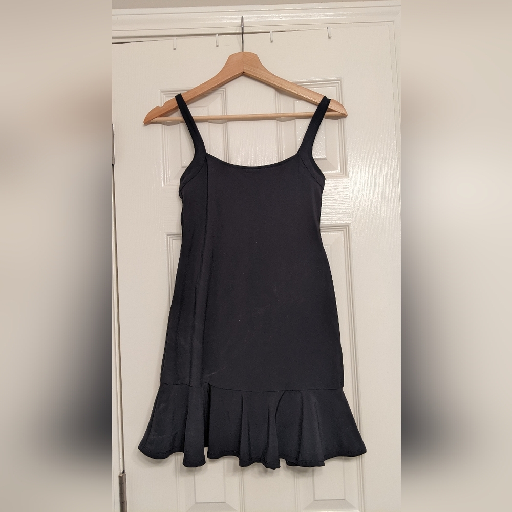 Abercrombie and Fitch Black Ruffle Hem Exercise Dress with Built-In Shorts